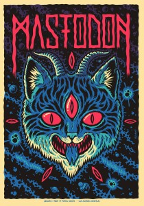Three eyed space cat Mastodon Arena Vienna gig poster by Michael Hacker